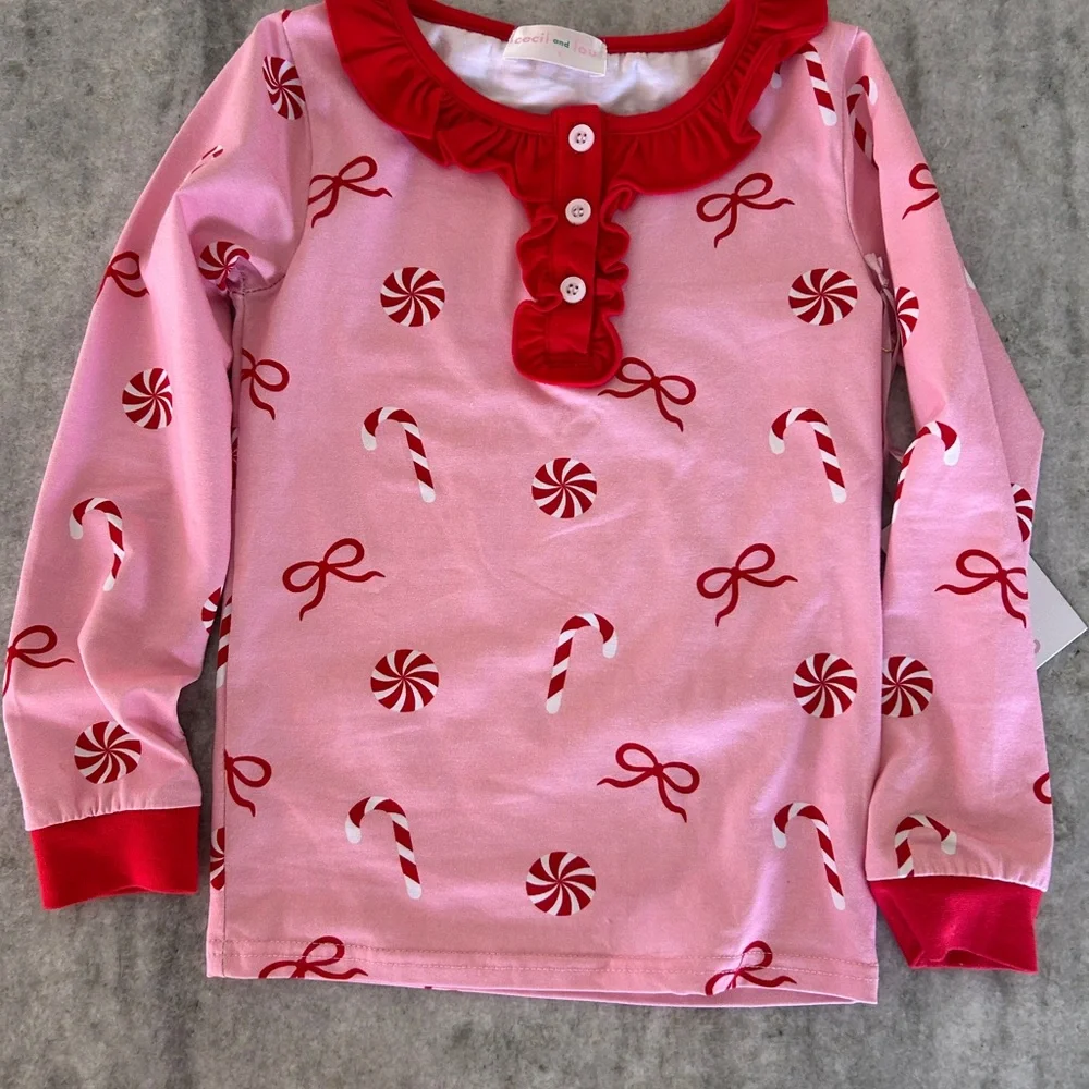 Cecil and Lou Pink & Red Candy Cane Pajama Set Size 6